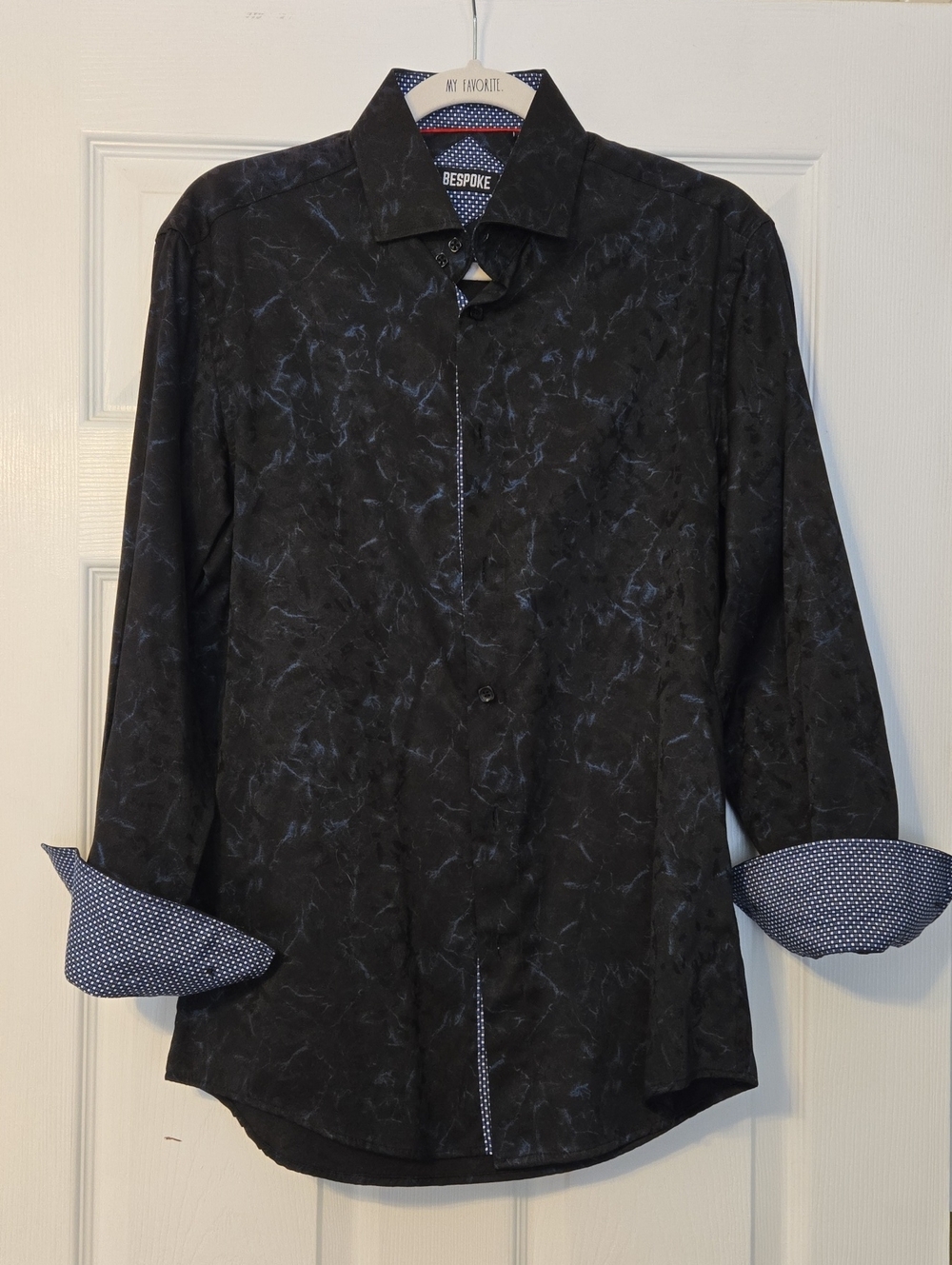 Bespoke Black Marble-Print Dress Shirt with Contrast Trim